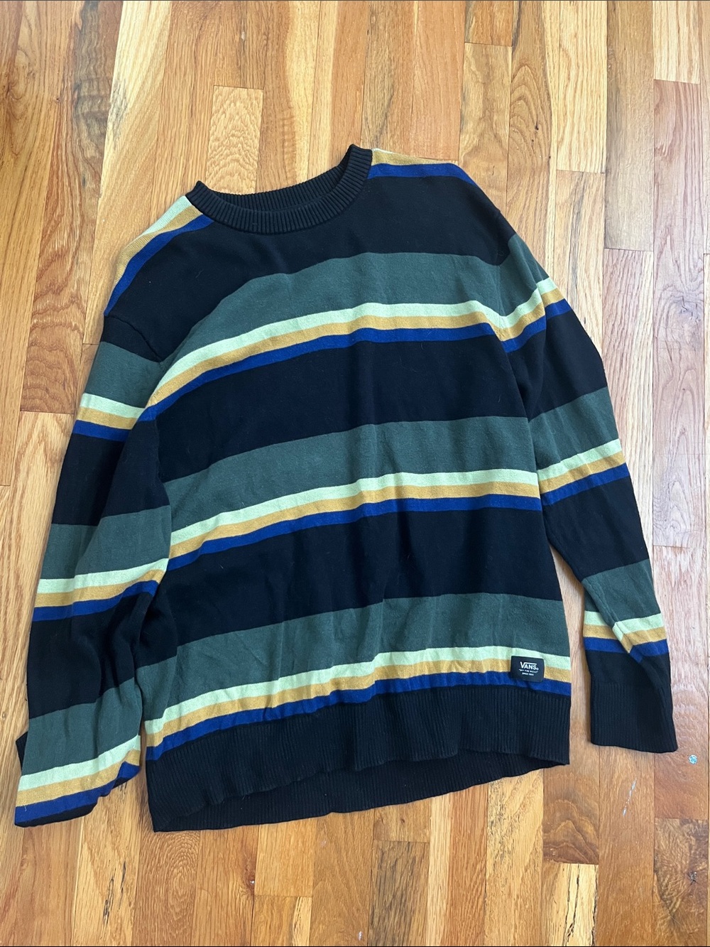 Vans Men’s Crewneck Sweater in Black, Olive, Yellow & Blue